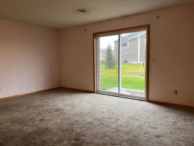 spare room featuring a textured ceiling and carpet floors