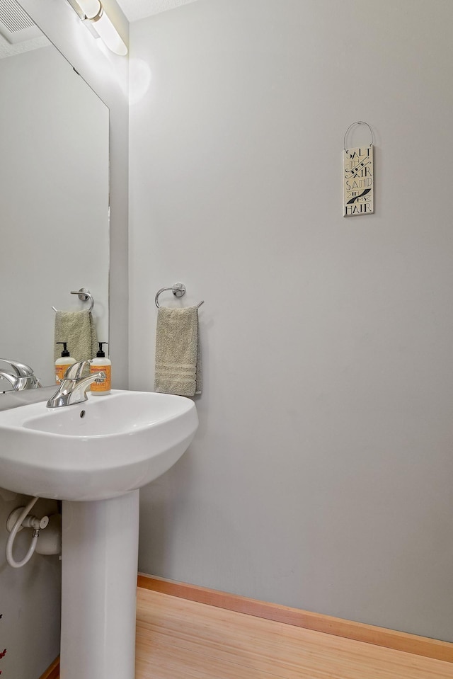 bathroom featuring wood-type flooring and sink