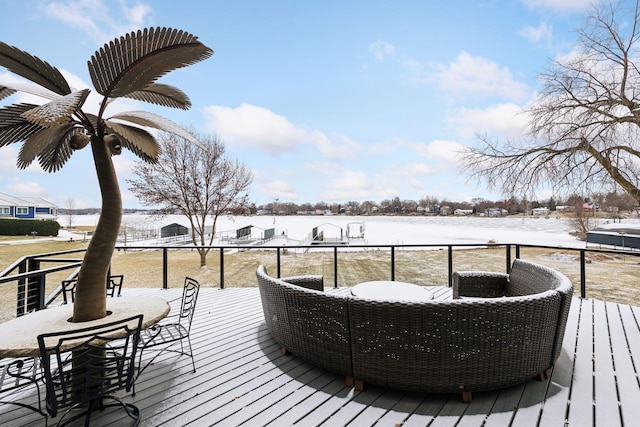 view of snow covered deck