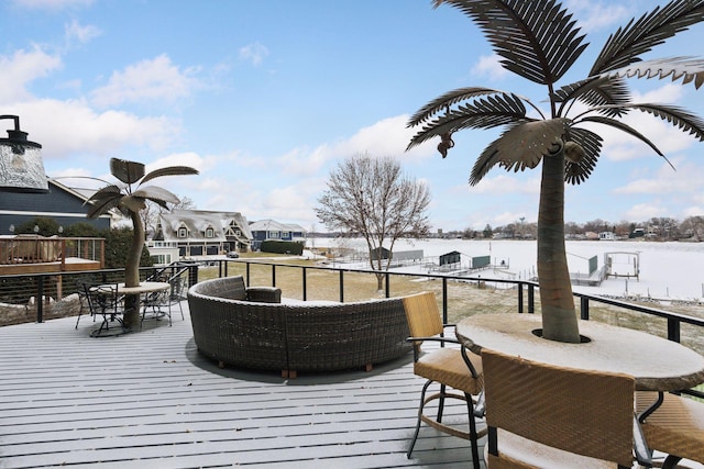 view of snow covered deck