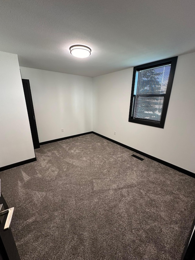 empty room with carpet floors and a textured ceiling