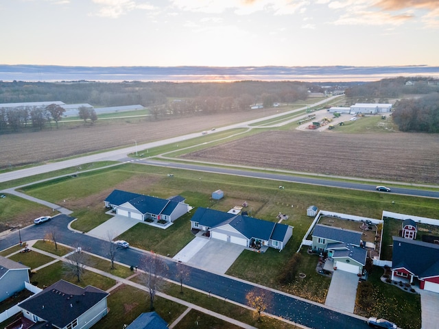 view of aerial view at dusk