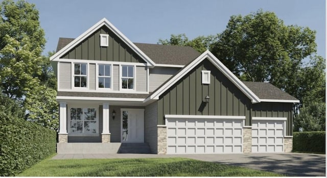 view of front facade featuring covered porch and a garage