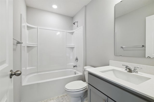 full bathroom featuring vanity, toilet, and bathtub / shower combination