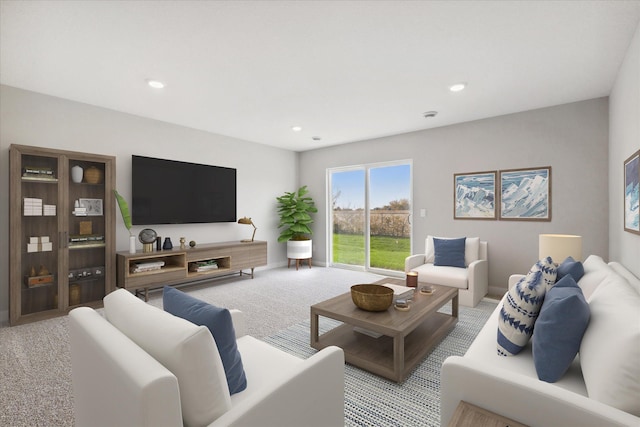 living room featuring light colored carpet