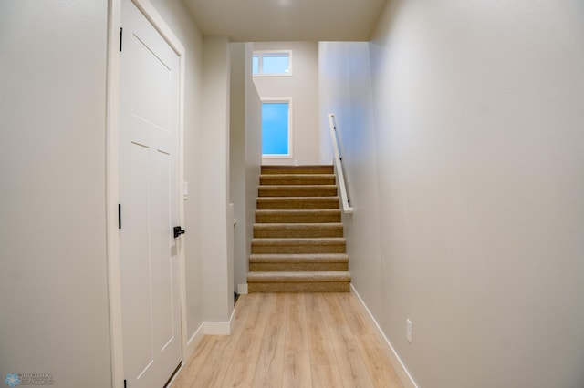 stairs with wood-type flooring