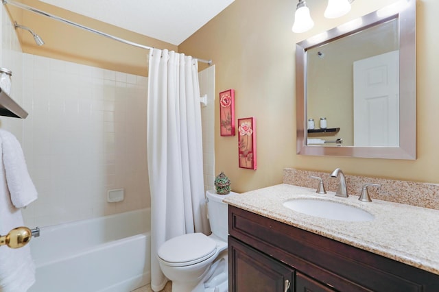 full bathroom with vanity, toilet, and shower / tub combo with curtain