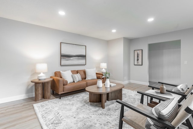 living room with light hardwood / wood-style flooring