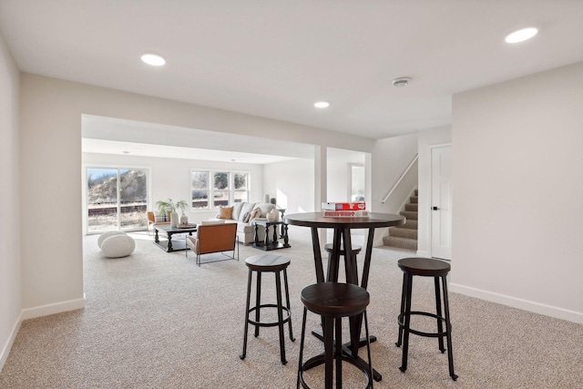 view of carpeted dining room