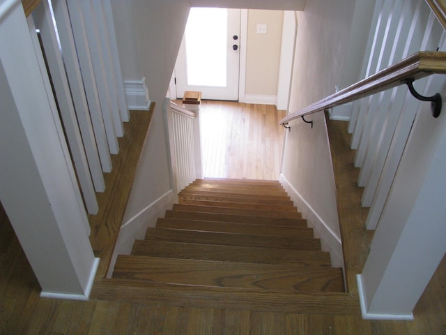 staircase with wood-type flooring