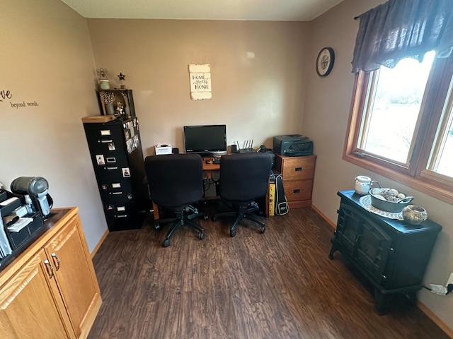 home office featuring dark hardwood / wood-style flooring