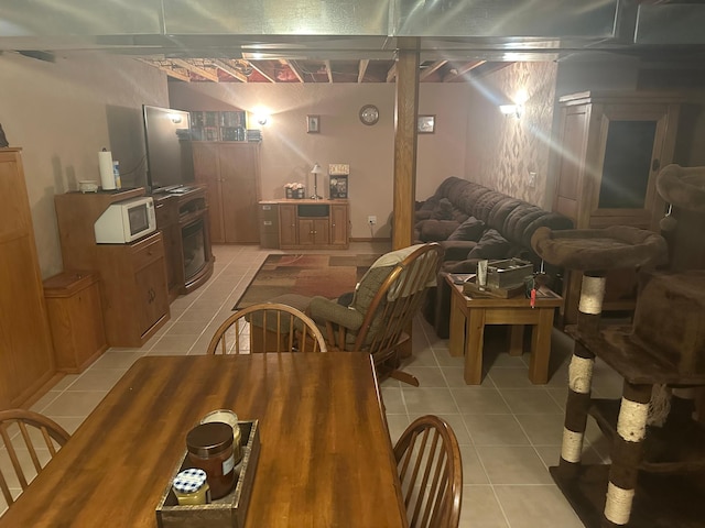 basement with light tile patterned floors