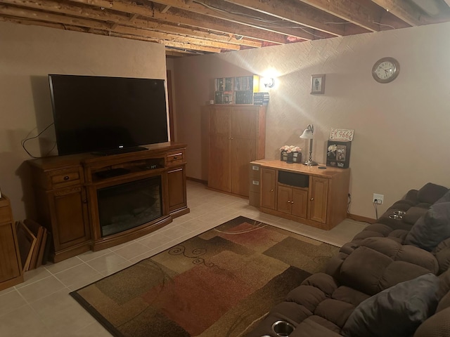 living room with light tile patterned floors