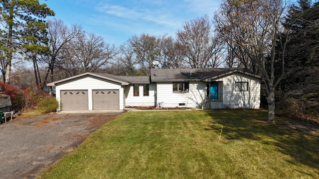 single story home featuring a garage and a front yard