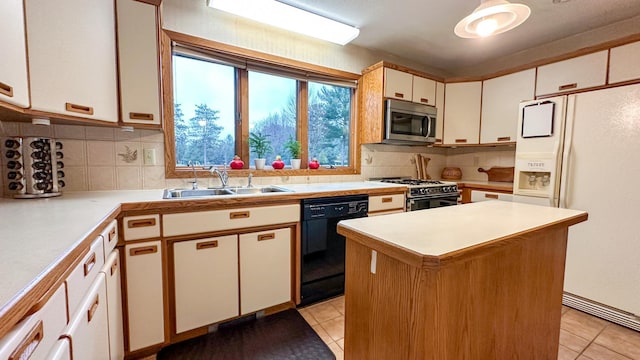 kitchen featuring stainless steel appliances, white cabinets, sink, and decorative backsplash