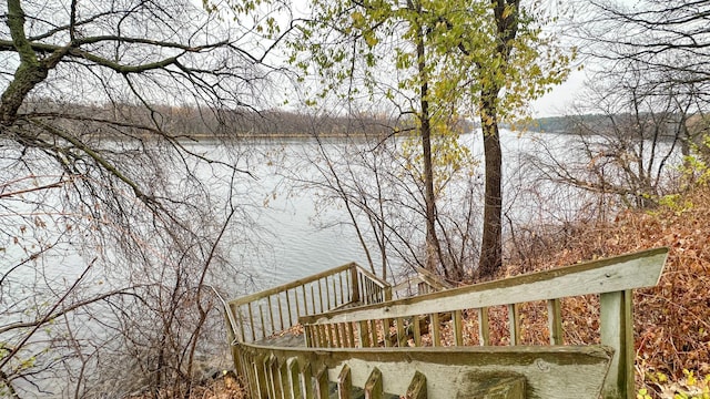 deck featuring a water view