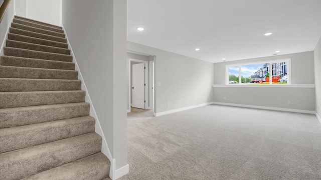 basement with carpet flooring