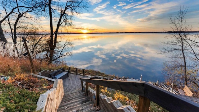 dock area with a water view