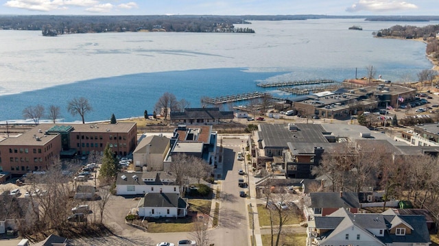 aerial view featuring a water view