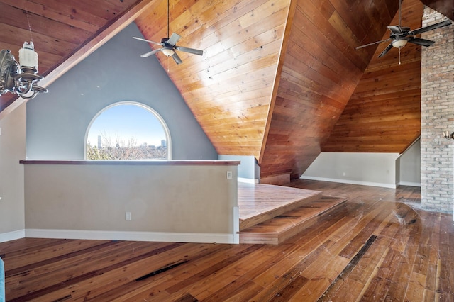 bonus room featuring wooden ceiling, hardwood / wood-style flooring, and lofted ceiling