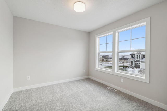 empty room with carpet and a textured ceiling