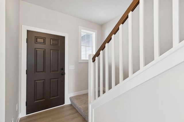 entryway with wood-type flooring