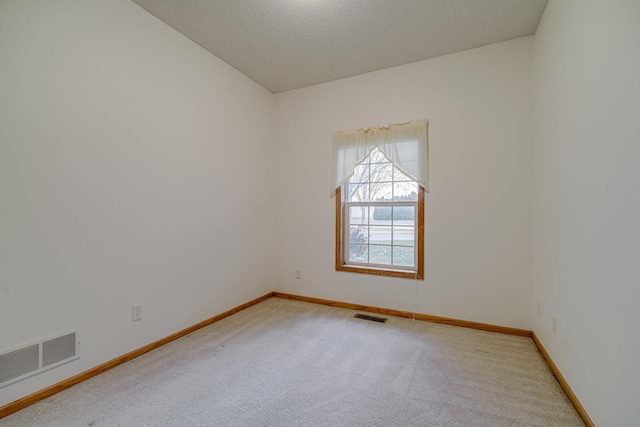 unfurnished room with light colored carpet and a textured ceiling