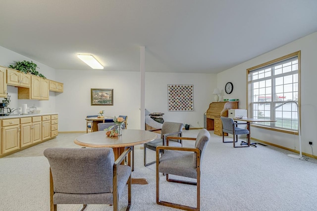 dining space with light carpet