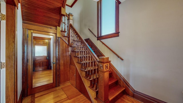 stairway featuring hardwood / wood-style floors