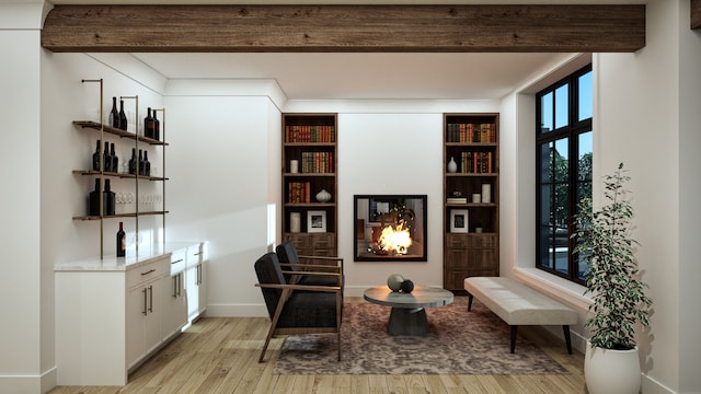 9910 Crestwood Ter Unit 2, Eden Prairie, MN 55347 - living area featuring beam ceiling, light wood finished floors, and built in features