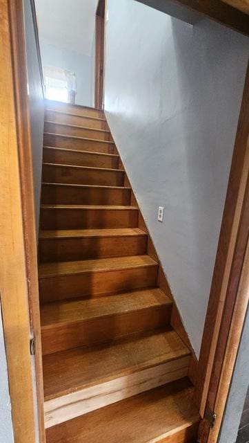 staircase featuring wood-type flooring