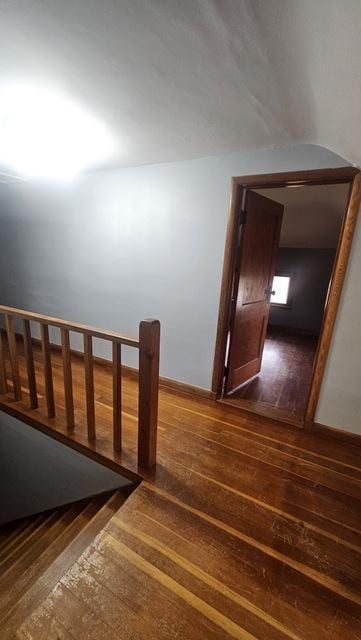 staircase with hardwood / wood-style floors