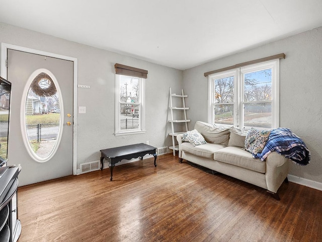 living room with hardwood / wood-style flooring