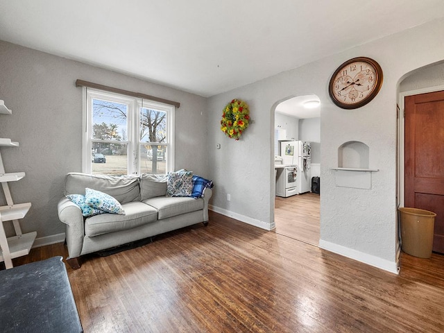 living room with hardwood / wood-style flooring