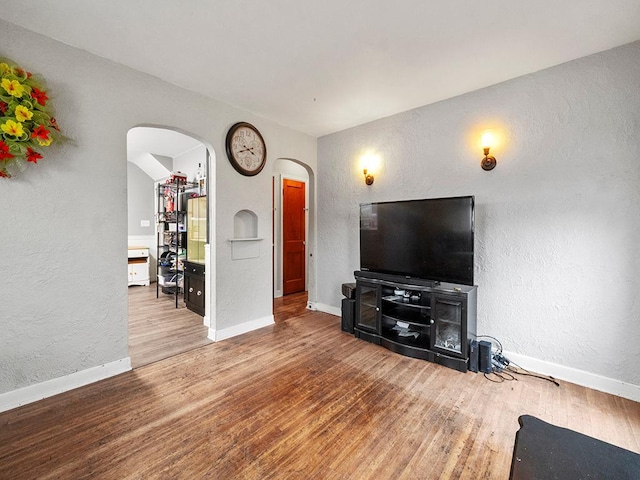 living room with hardwood / wood-style floors