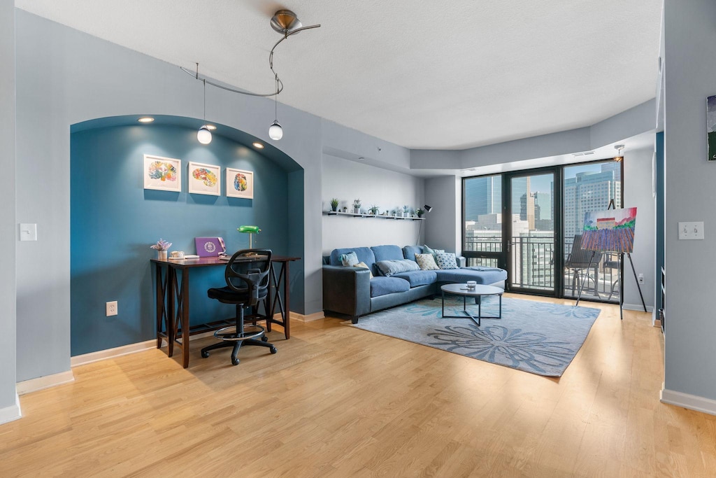 living room with hardwood / wood-style flooring