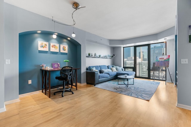 living room with hardwood / wood-style flooring