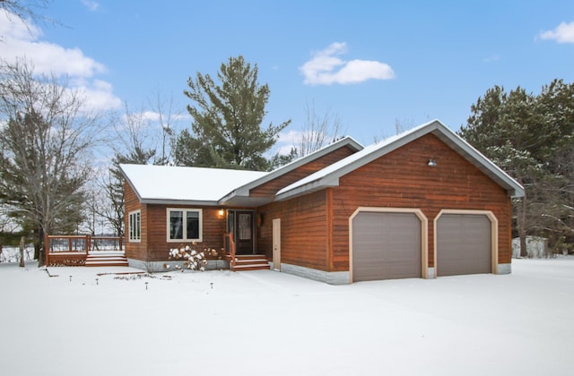 log home with a garage