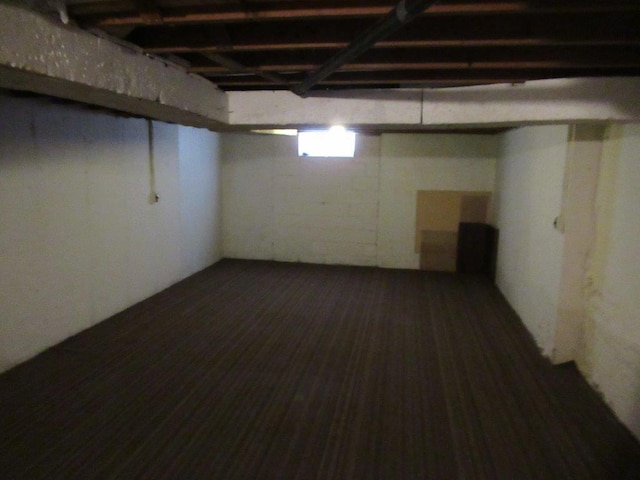 basement featuring dark hardwood / wood-style flooring