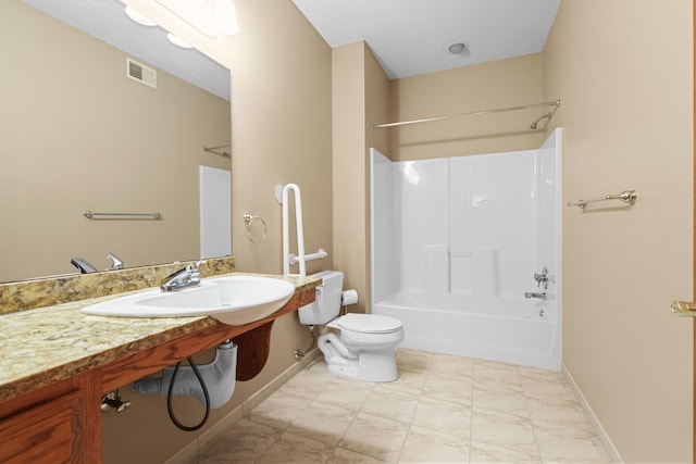 full bathroom with shower / bath combination, toilet, and sink