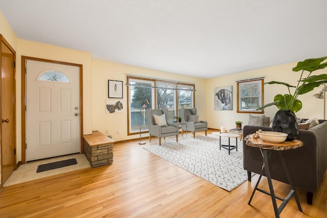 living room with light hardwood / wood-style flooring