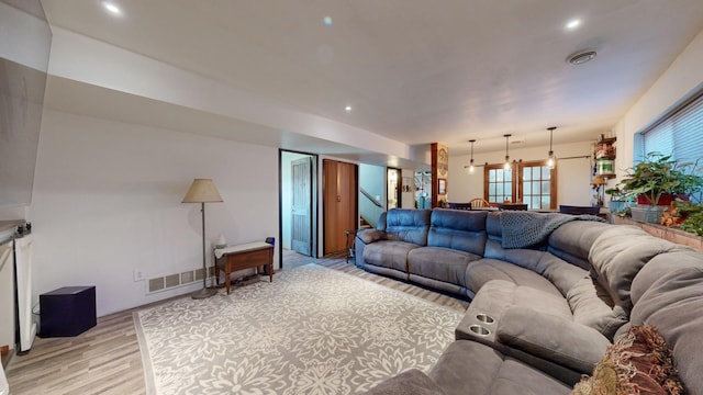 living room with light wood-type flooring