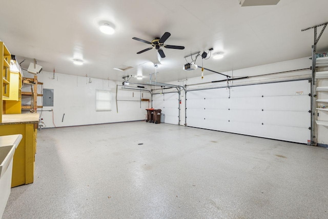 garage featuring electric panel and a garage door opener