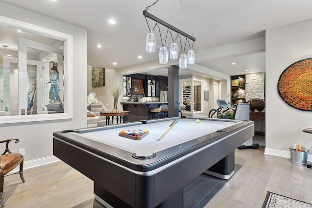 rec room featuring pool table and light hardwood / wood-style flooring