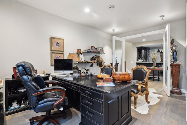 office area featuring dark hardwood / wood-style floors