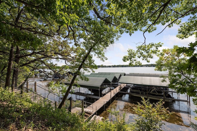 view of dock with a water view