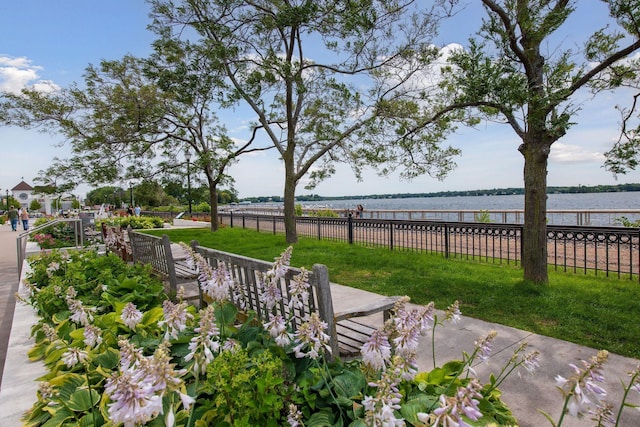 view of yard with a water view