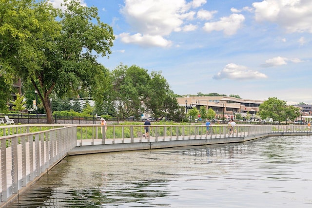 view of dock with a water view