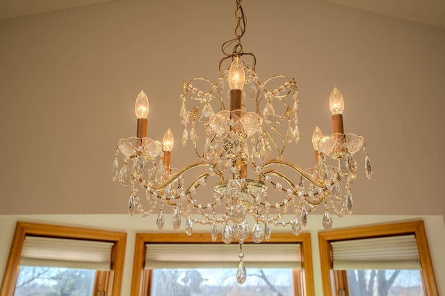 interior details with a chandelier