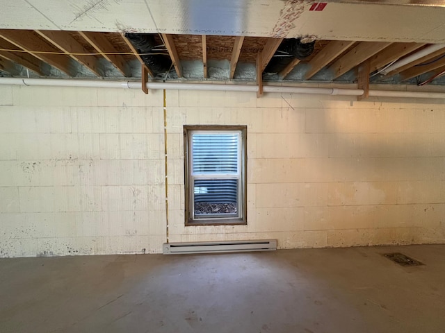 basement with a baseboard radiator